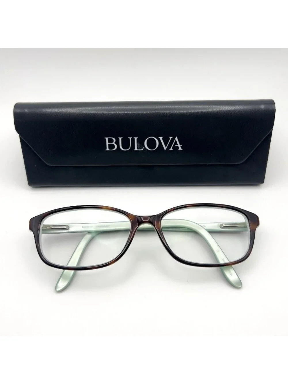 Bulova IXTAPA Havana Mint Eyeglass Frame Oval Blue Brown Full Rim 53-16-140 Case